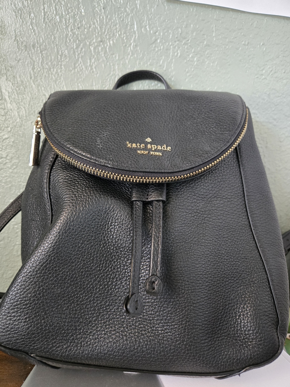 kate spade Black Pebbled Leather Backpack with Gold Hardware